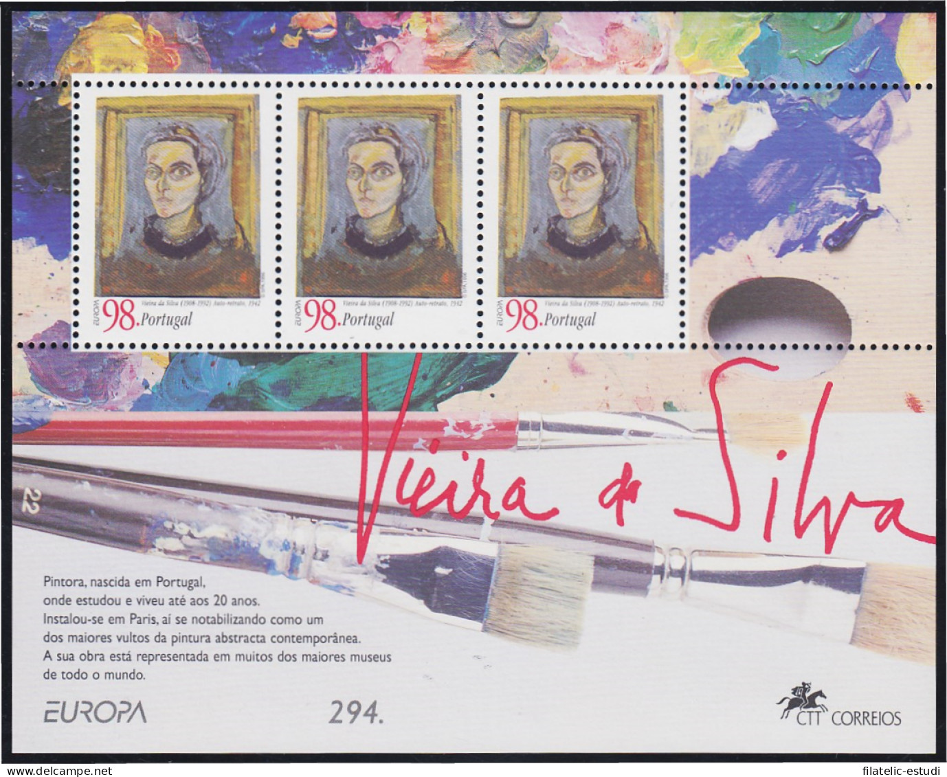 Portugal HB 117 1996 Europa Mujeres Célebres Vieira Silva MNH - Sonstige & Ohne Zuordnung