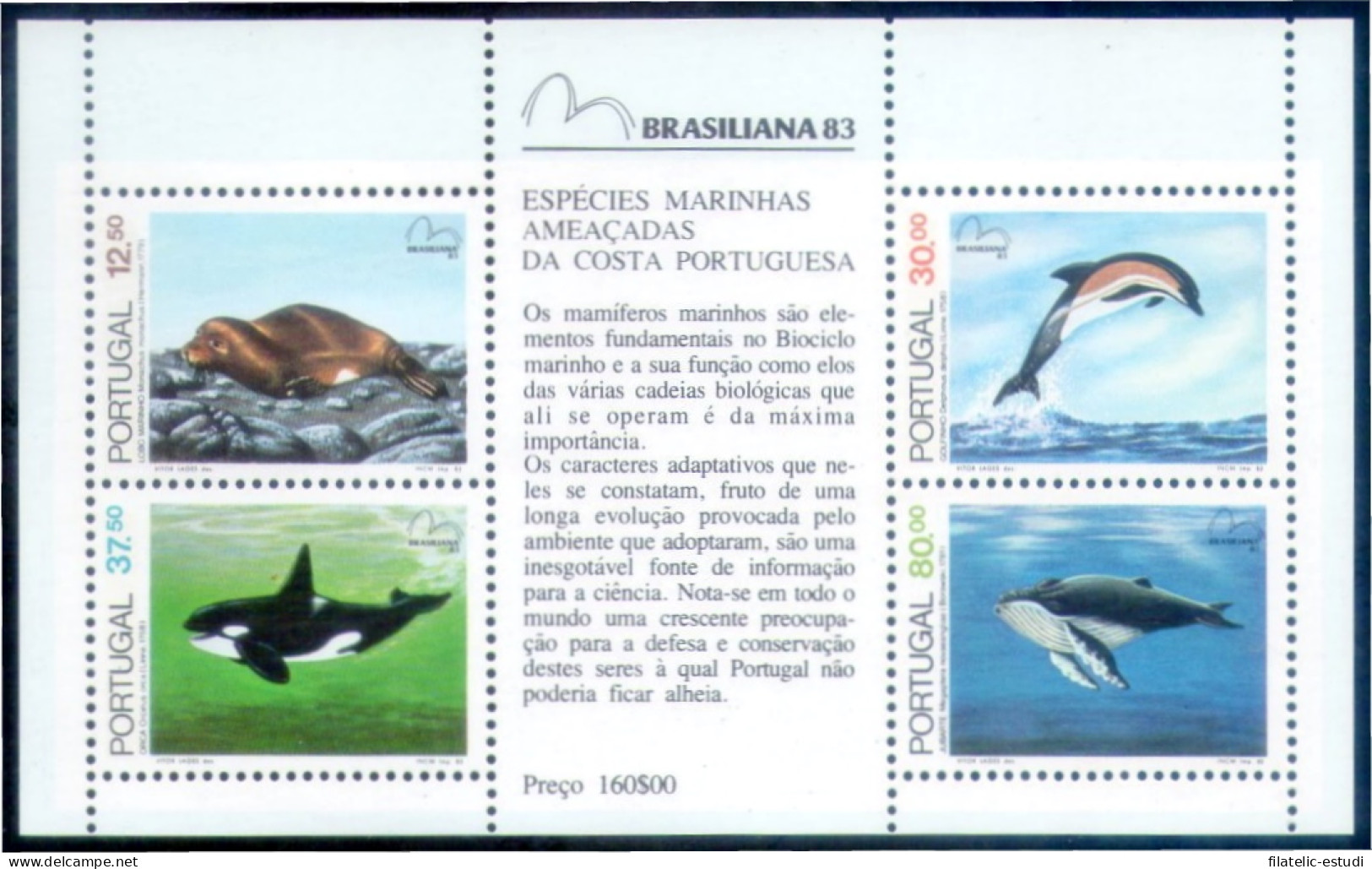 Portugal HB 42 1983 Fauna Marina Especies Amenazadas De Portugal Hojita Bloque - Autres & Non Classés