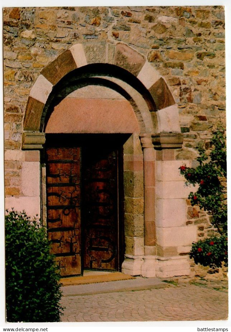 Germany, West 1977 Postcard Mittelheim Im Rheingau - St. Ägidius, Westportal; 40pf. German Actress Sophie Schroder Stamp - Rheingau