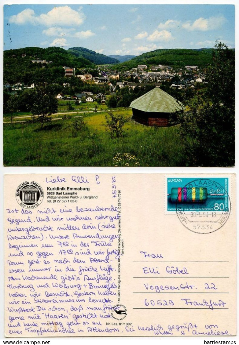 Germany 1994 Postcard Bad Laasphe - Kurlinik Emmaburg, Wittgensteiner Wald- U, Bergland; Pictorial Postmark - Bad Laasphe