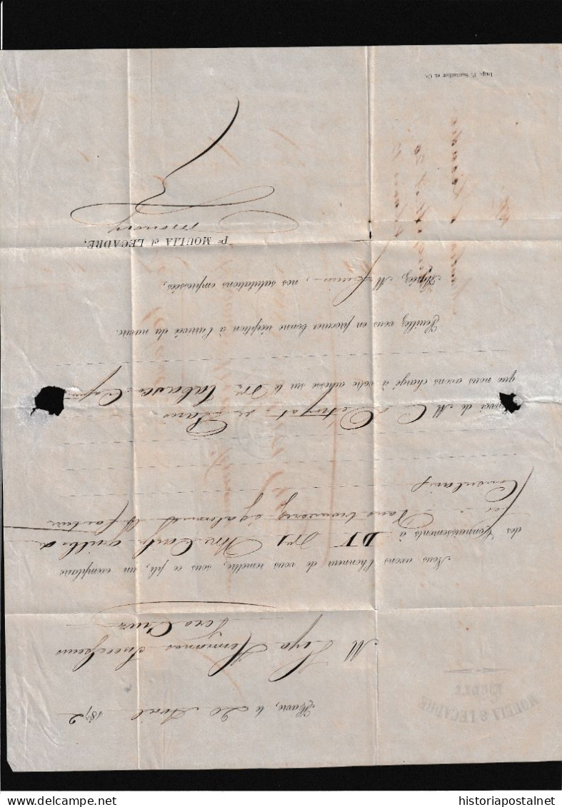 1872 (20 ABR) Le Havre A Veracruz (Mejico) Franqueo Tricolor. Preciosa Carta. - Mexico