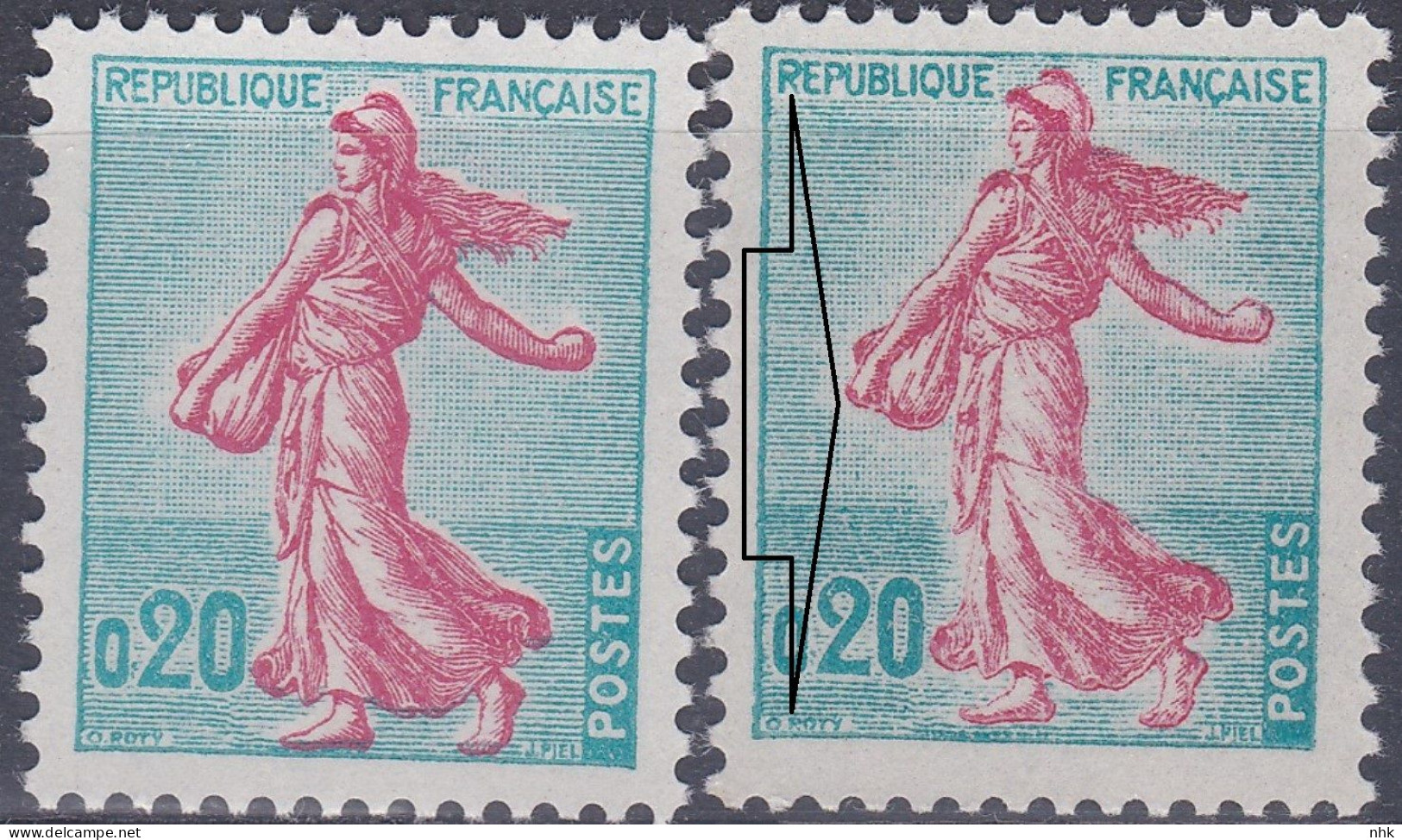 18166 Variété : N° 1233 Type Semeuse Impression Défectueuse Du Rouge + Normal ** - Ongebruikt