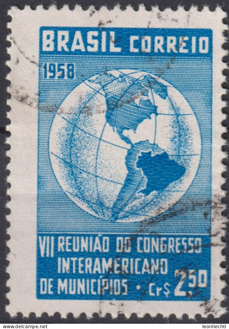 1958 Brasilien ° Mi:BR 949, Sn:BR 884, Yt:BR 667, Globe With Map Of The Americas - Usados