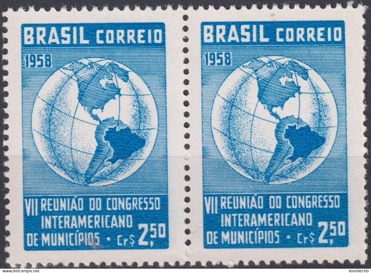1958 Brasilien ** Mi:BR 949, Sn:BR 884, Yt:BR 667, Globe With Map Of The Americas - Ongebruikt