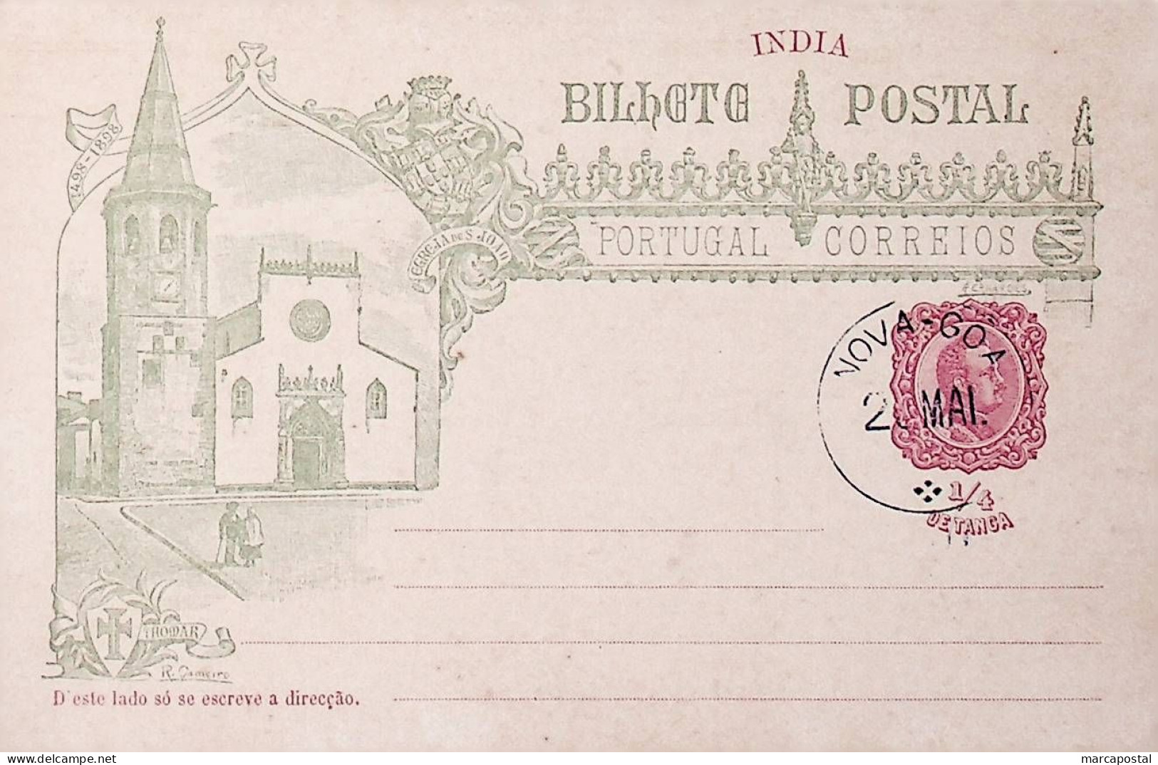 1898 India Portuguesa Inteiro Postal / Postal Stationary Caminho Marítímo Para A India 1/4 Tanga - Portuguese India