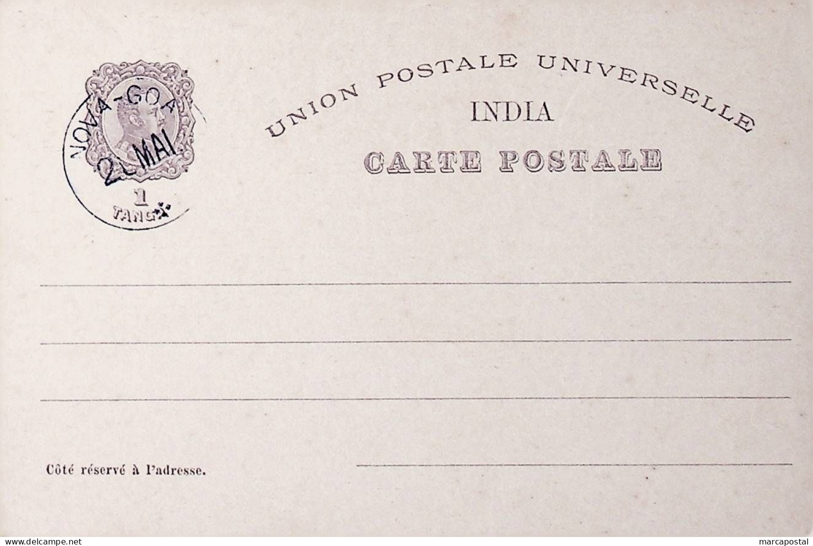 1898 India Portuguesa Inteiro Postal / Postal Stationary Caminho Marítímo Para A India 1 Tanga - Portugees-Indië
