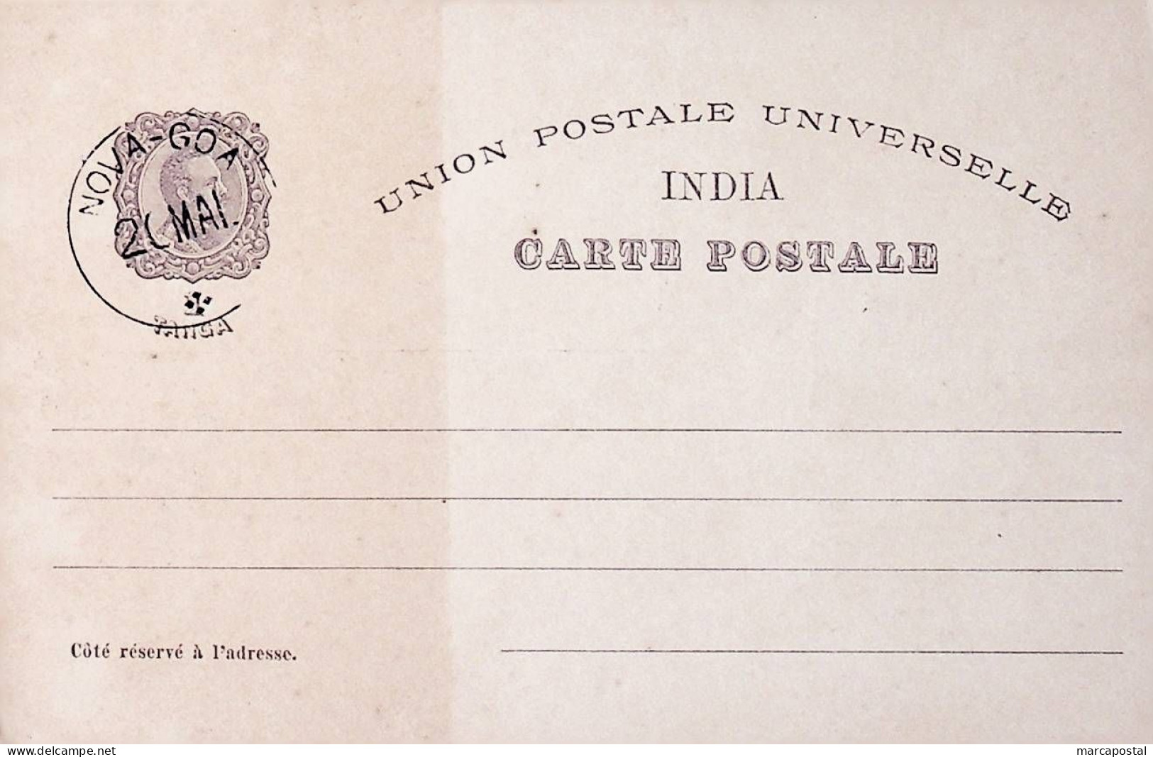 1898 India Portuguesa Inteiro Postal / Postal Stationary Caminho Marítímo Para A India 1 Tanga - Portugees-Indië