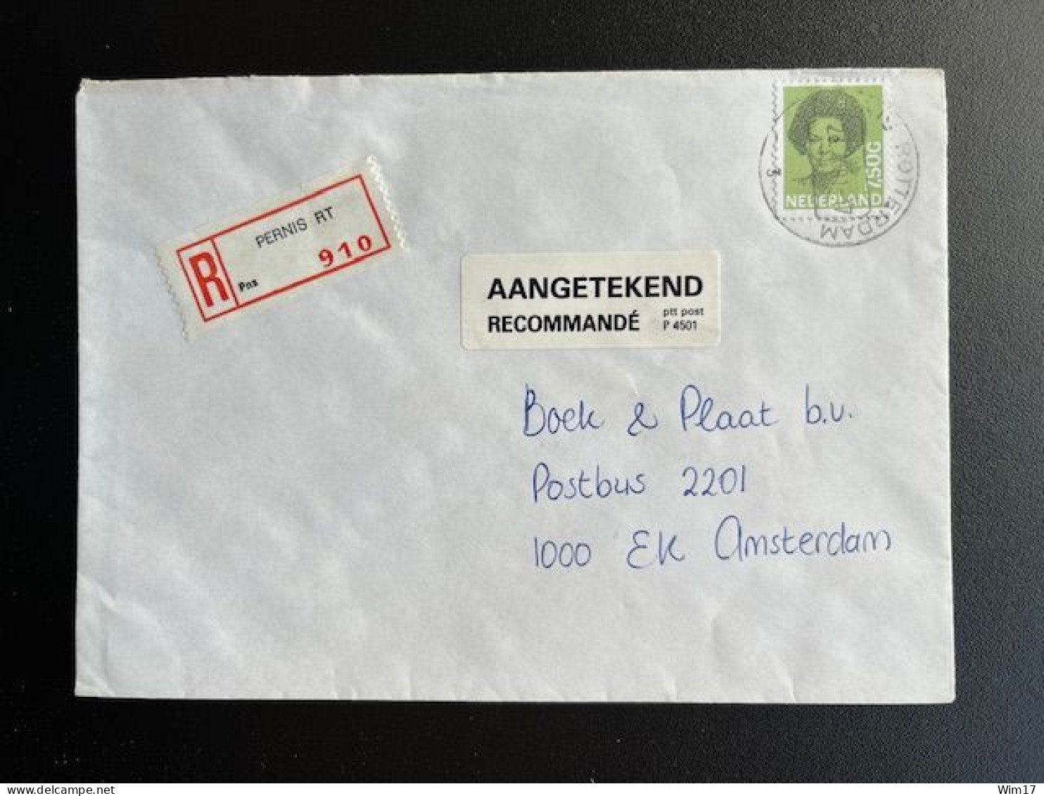 NETHERLANDS 1991 REGISTERED LETTER PERNIS RT TO AMSTERDAM 23-10-1991 NEDERLAND AANGETEKEND - Lettres & Documents