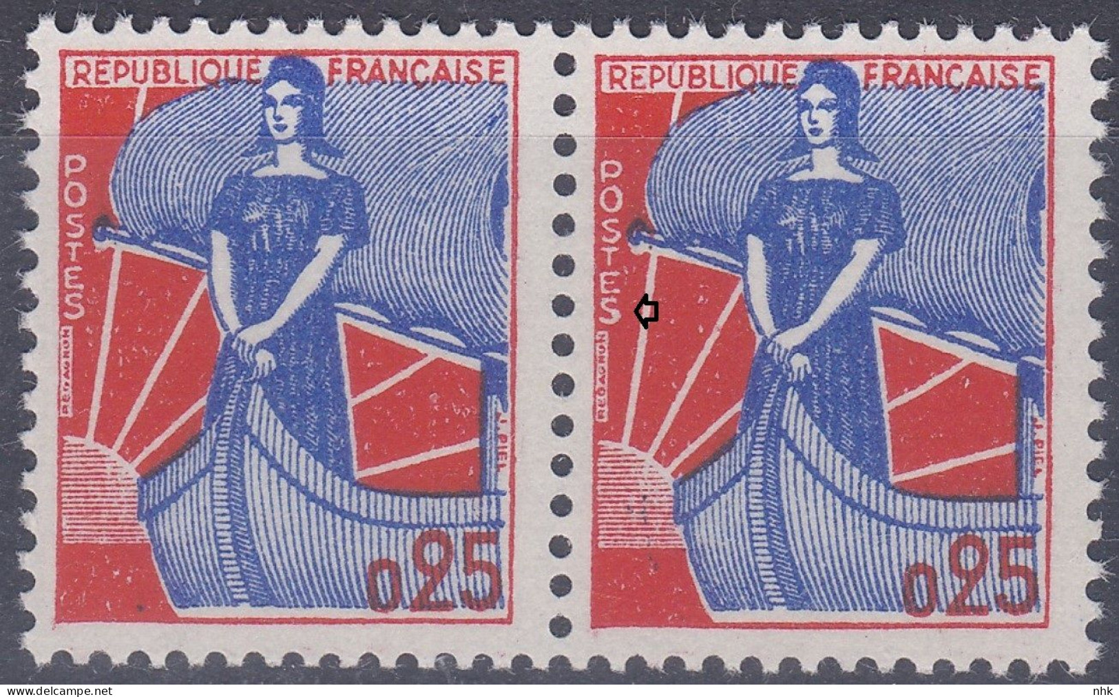 18168 Variété : N° 1234 Marianne à La Nef Boule Dans Le S De POSTES Tenant à Normal ** - Unused Stamps