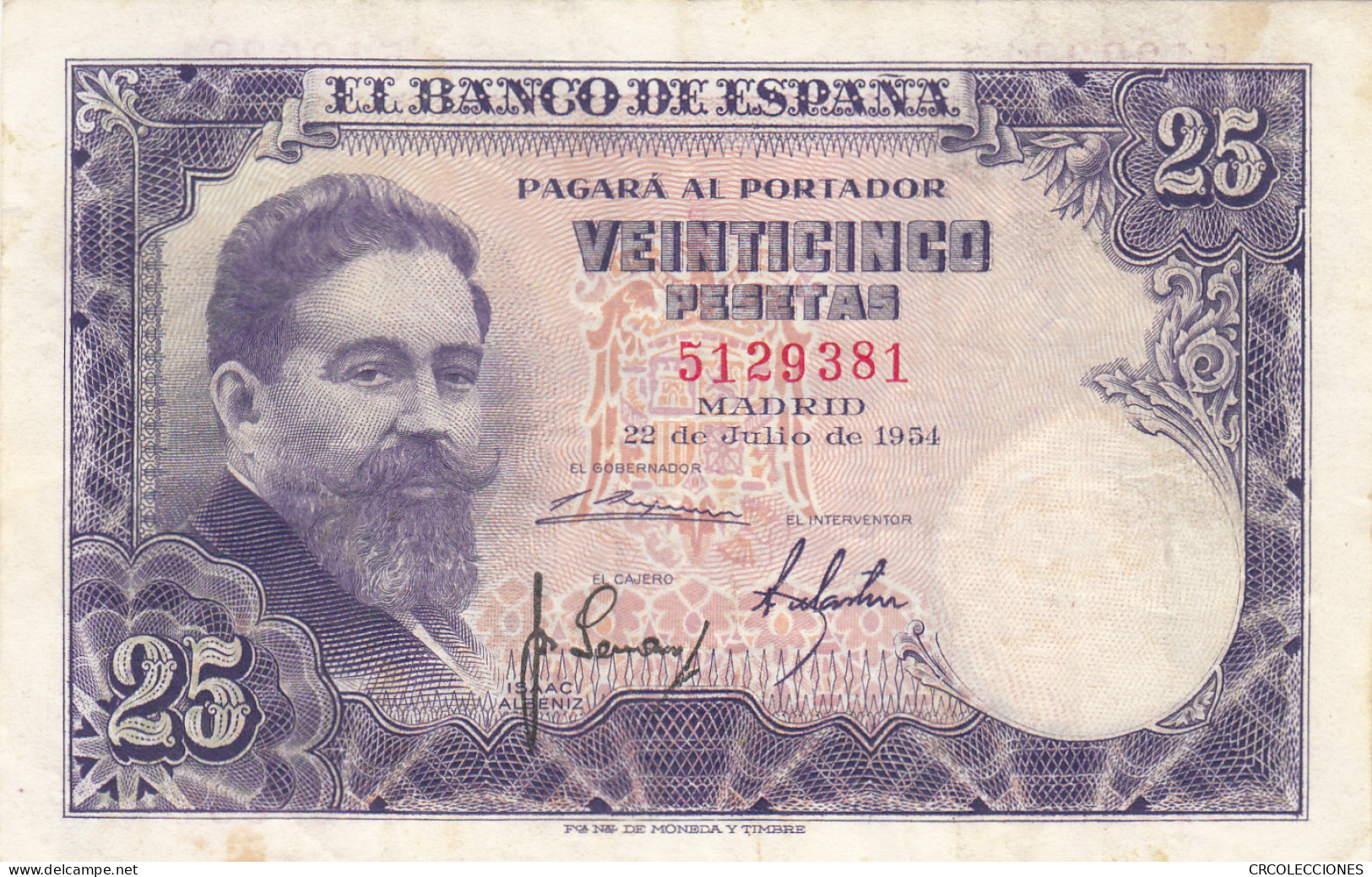 CRBS1068 BILLETE ESPAÑA 25 PESETAS 1954 USADO - Otros & Sin Clasificación