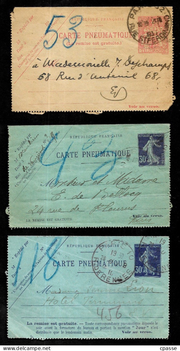 (Lot De 3) Carte Pneumatique - Entier Postal - Pneumatic Post
