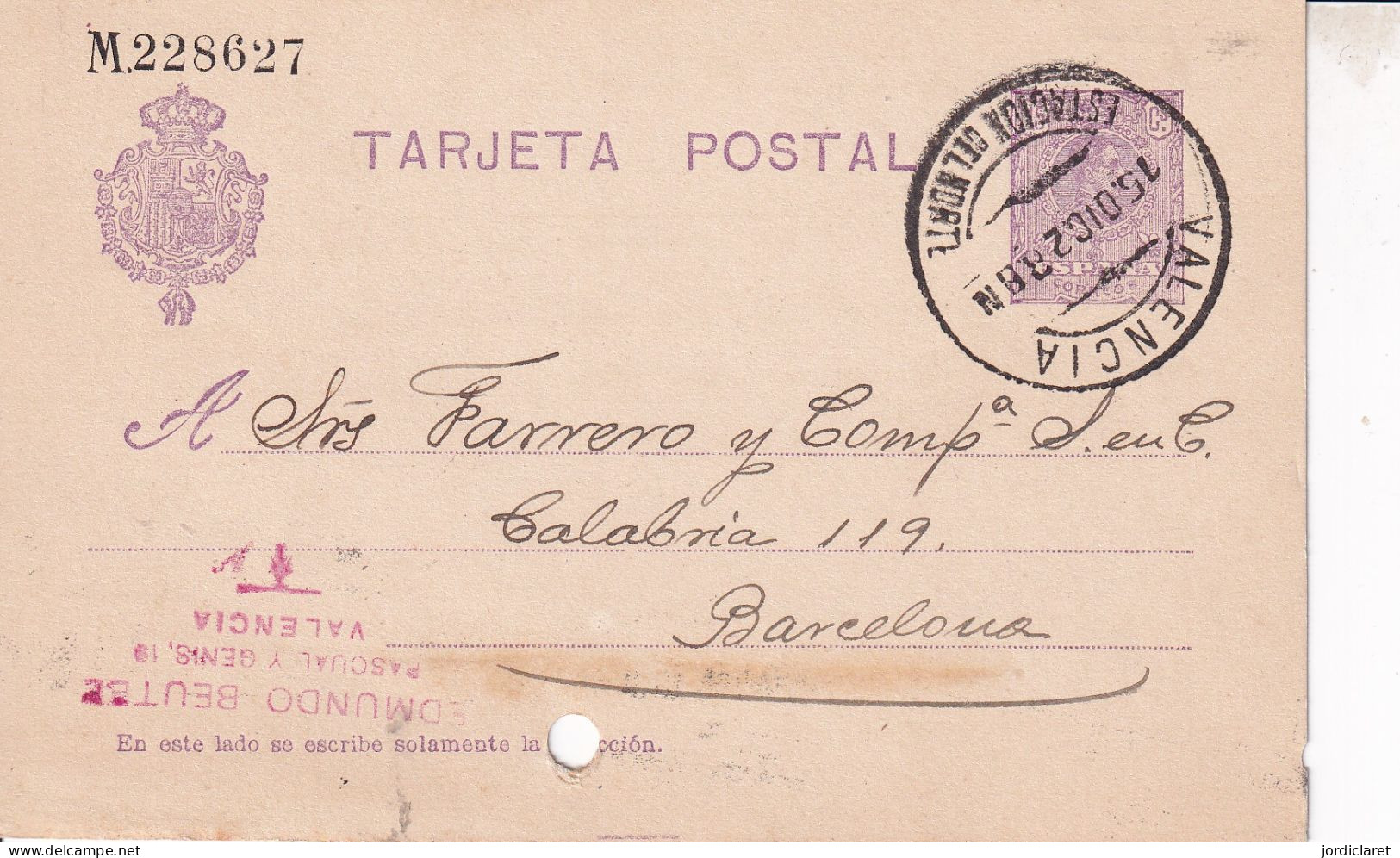 E.P  COMERCIAL 1928  MATASELLOS  ALCANCE NORTE VALENCIA - 1850-1931