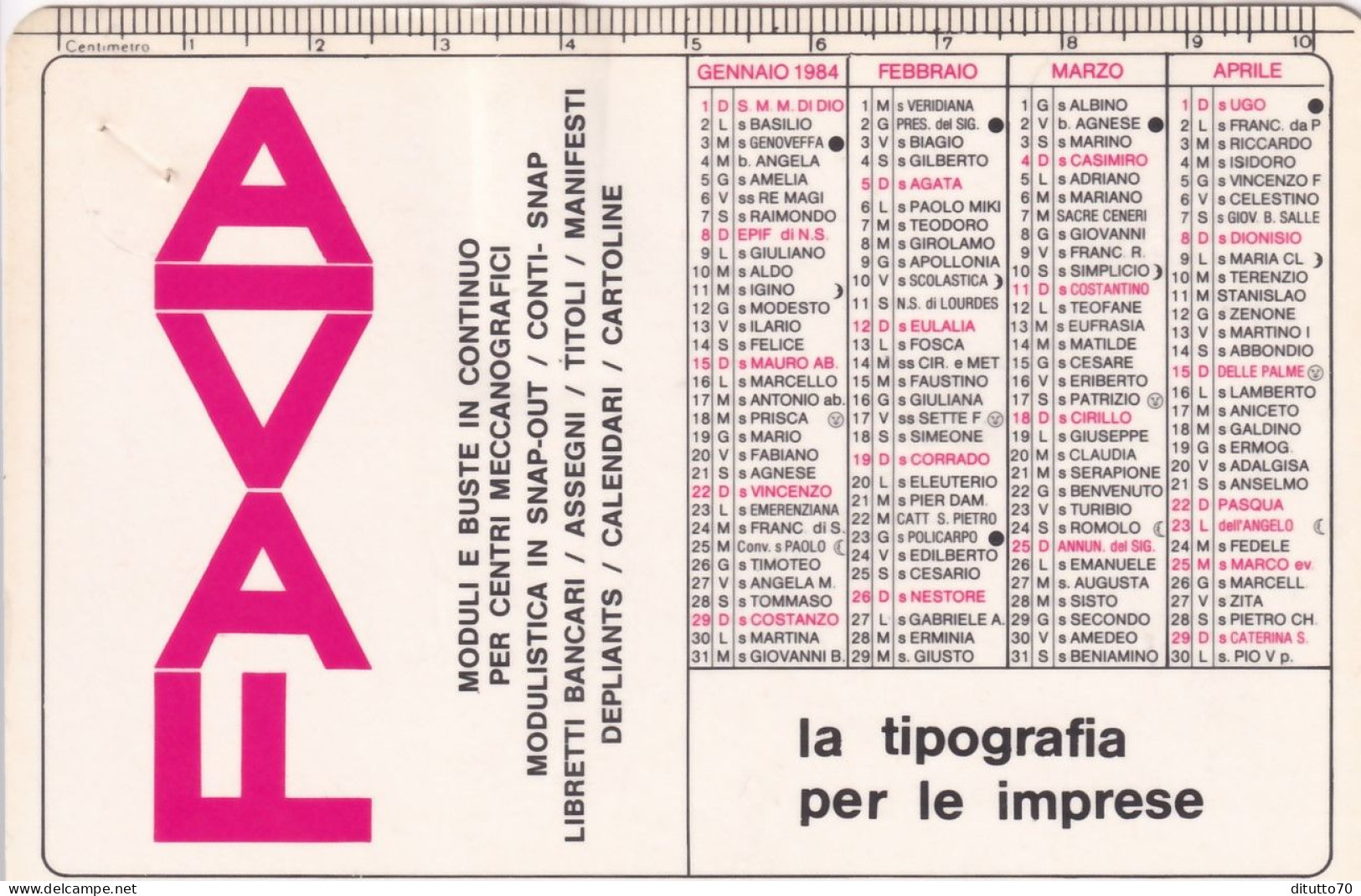 Calendarietto - Favia - 0anno 1984 - Small : 1981-90