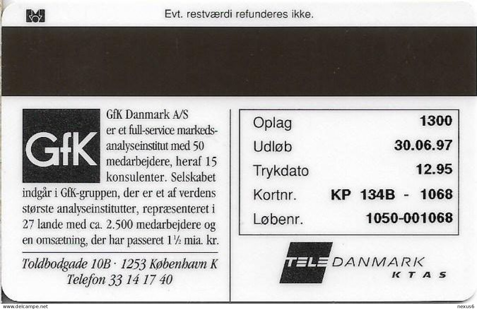 Denmark - KTAS - Gfk Danmark - TDKP134B (Cn. 1050) - 12.1995, 1.300ex, 20kr, Used - Dänemark