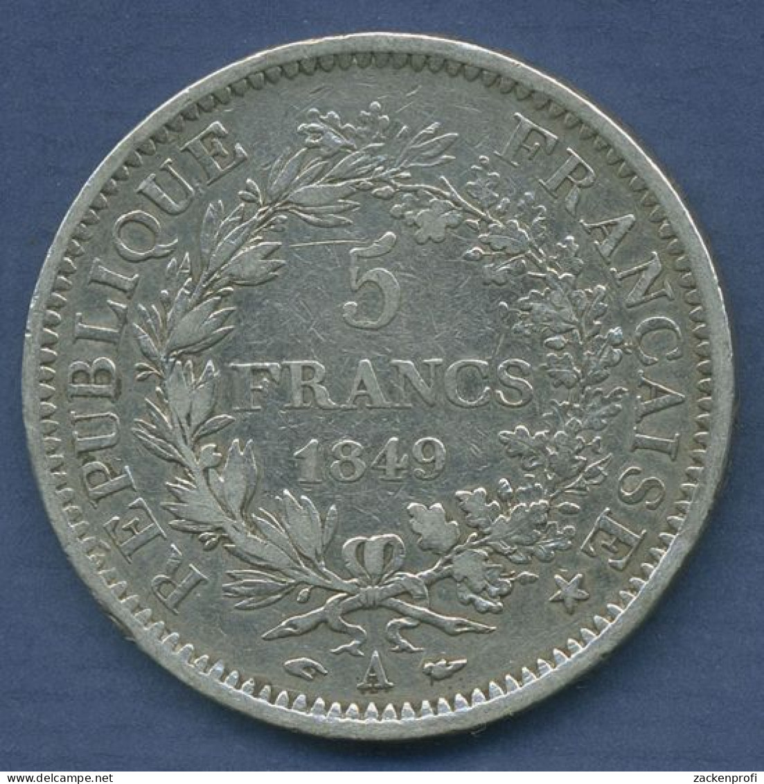 Frankreich 5 Francs 1849 A Paris, Silber, Herkulesgruppe, KM 756.1 Ss (m6376) - 5 Francs