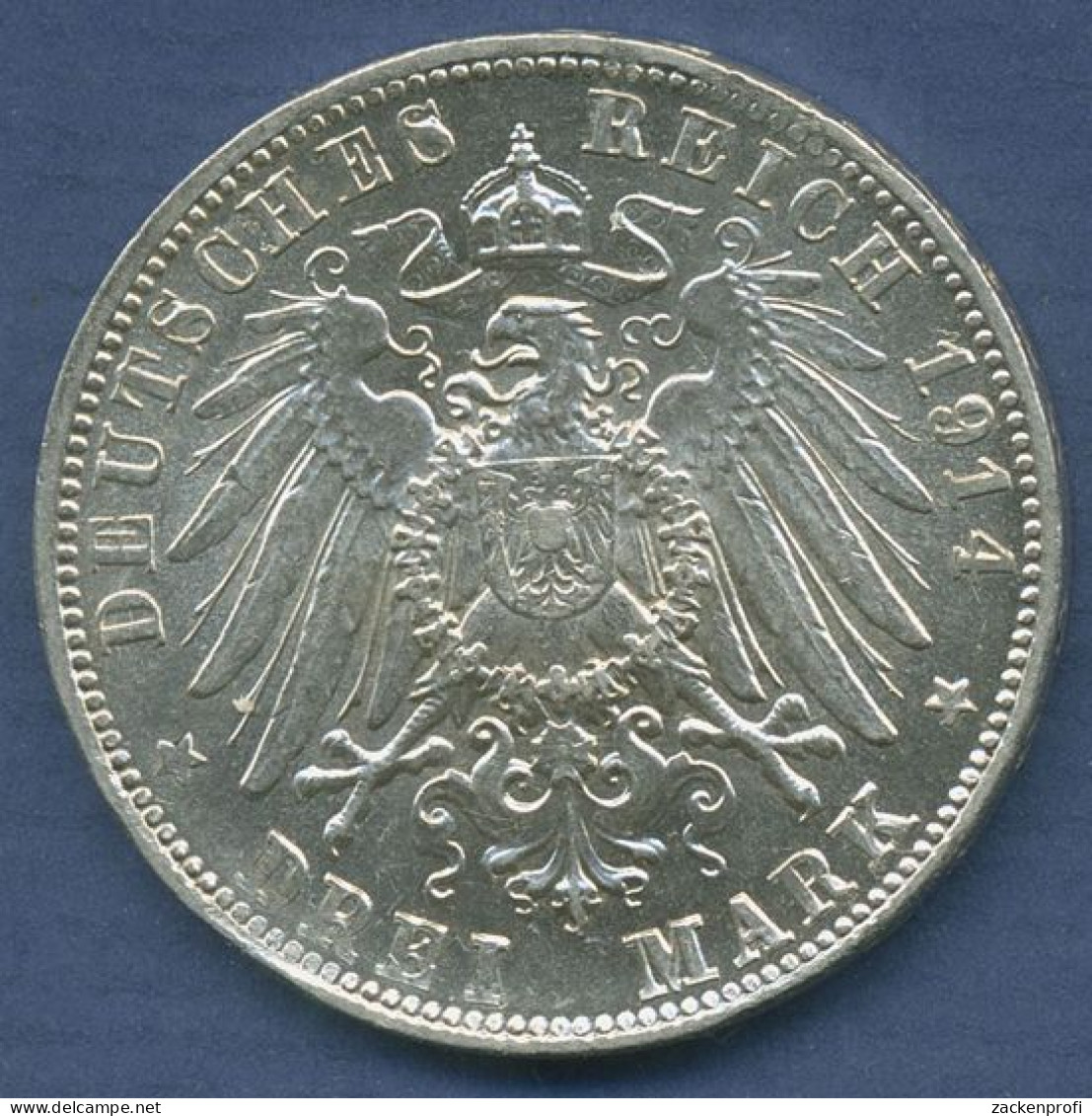 Bayern 3 Mark 1914 D, König Ludwig III., J 52 Vz/vz + (m6415) - 2, 3 & 5 Mark Silber