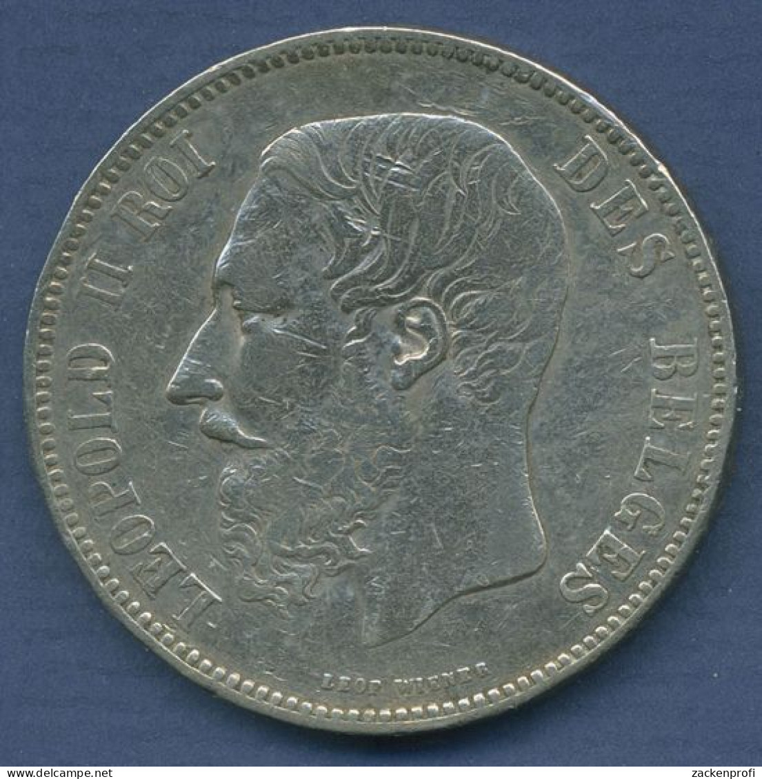 Belgien 5 Francs 1867, F Mit Punkt, Leopold II., KM 24 Fast Ss (m6412) - 5 Francs