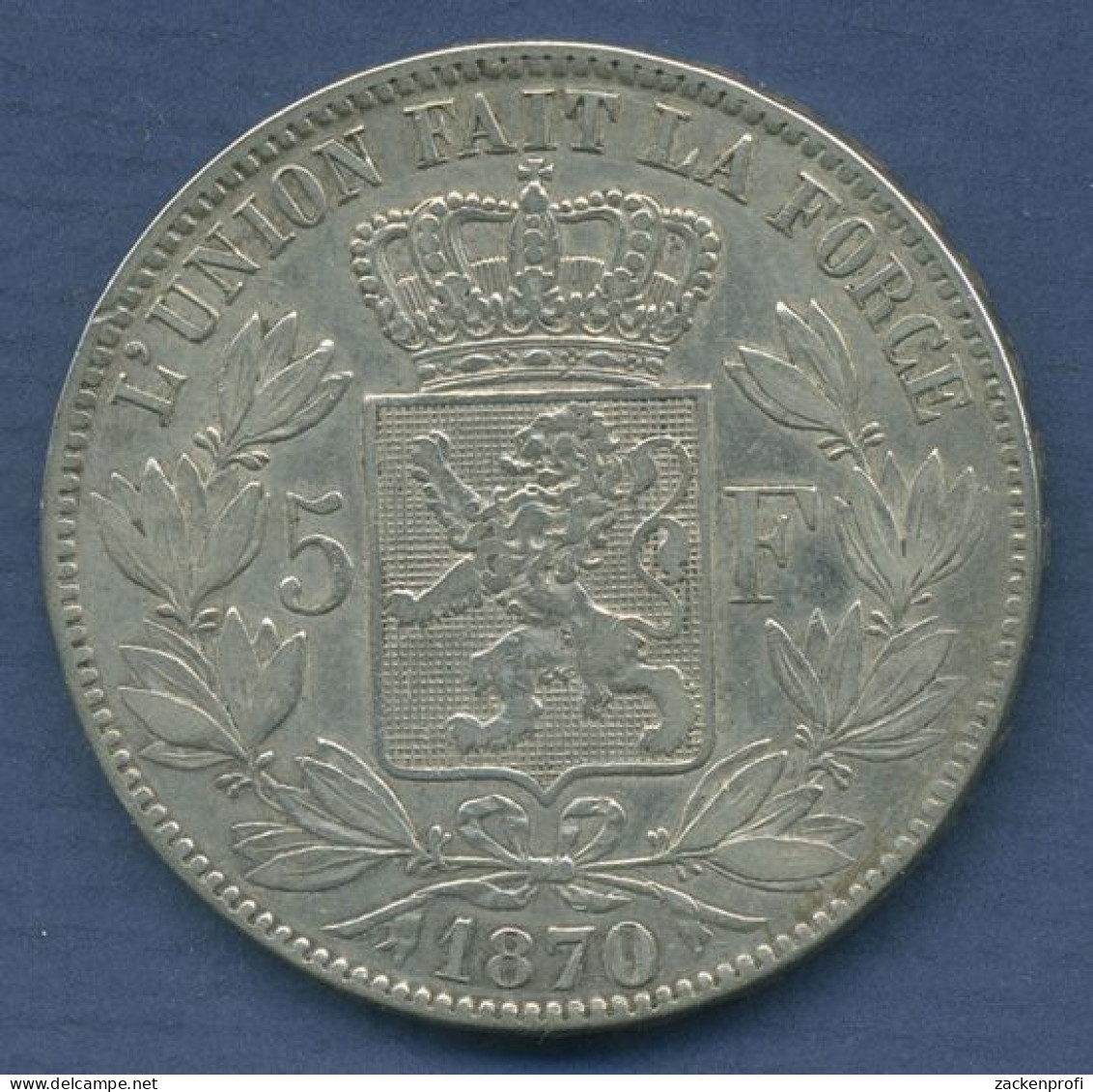 Belgien 5 Francs 1870, Leopold II., KM 24 Sehr Schön (m6413) - 5 Frank
