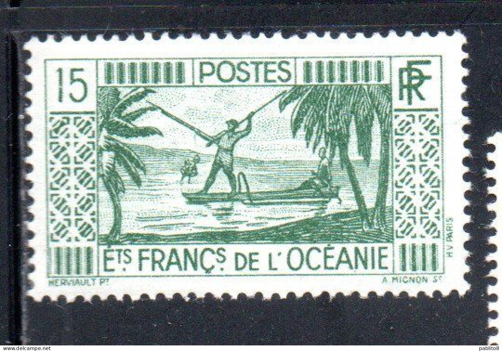 ETABLISSEMENTS DE L'OCEANIE FRENCH OCEANIA 1934 1940 SPEAR FISHING 15fr MNH - Neufs