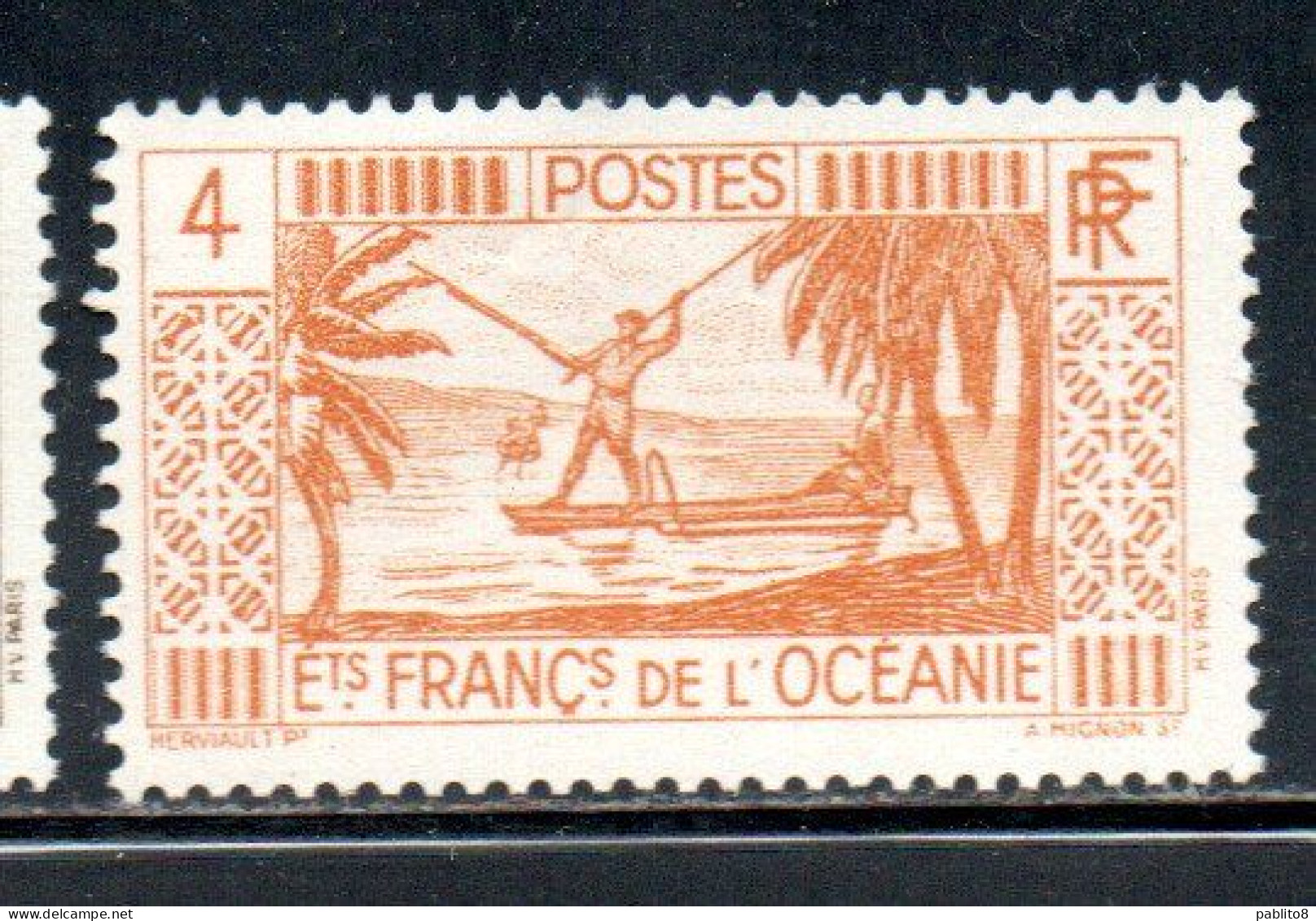 ETABLISSEMENTS DE L'OCEANIE FRENCH OCEANIA 1934 1940 SPEAR FISHING 4fr MNH - Neufs