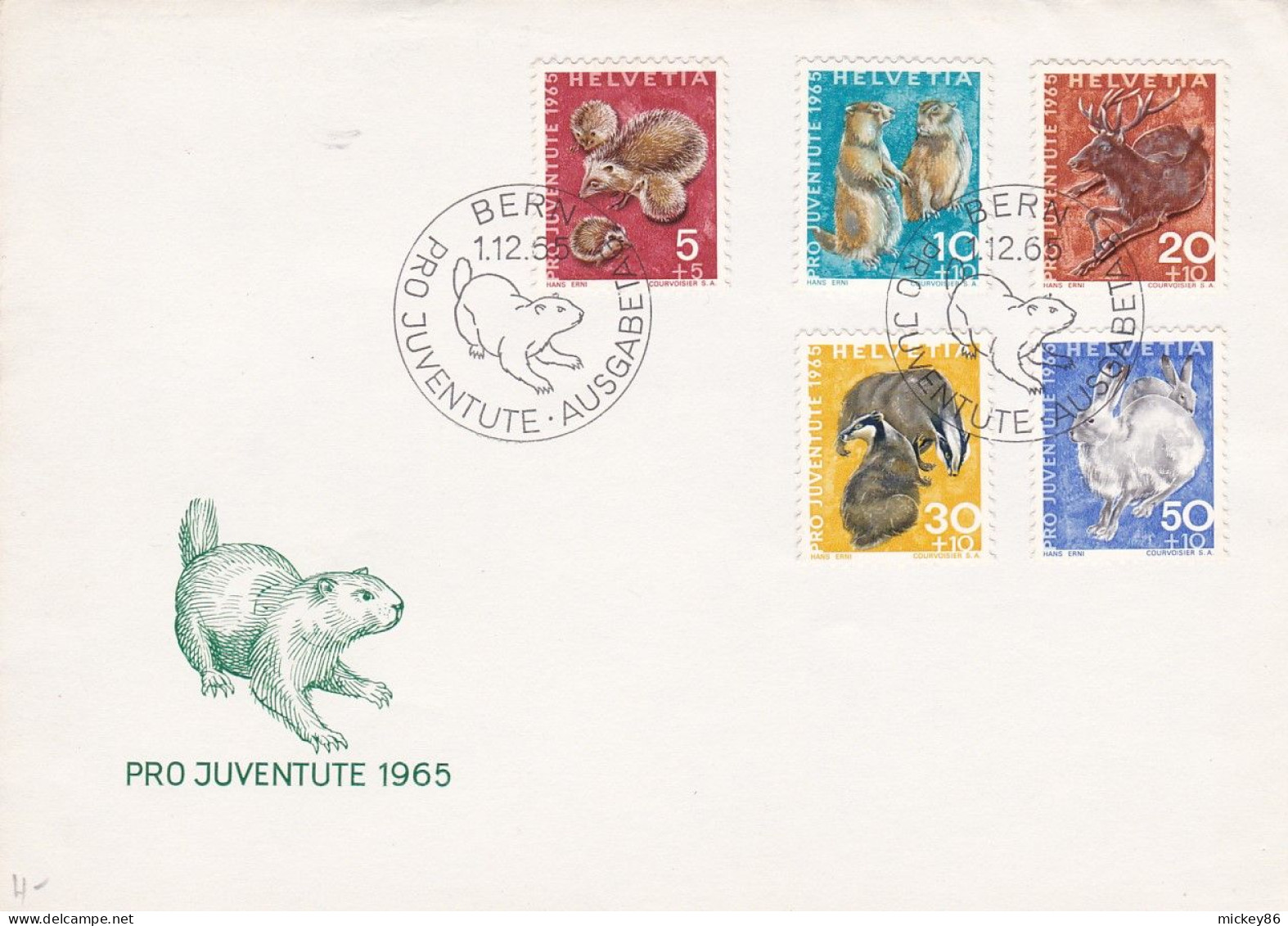 Suisse -- FDC --1965 --PRO JUVENTUTE --( 5 Valeurs) --marmotte........cachet - FDC