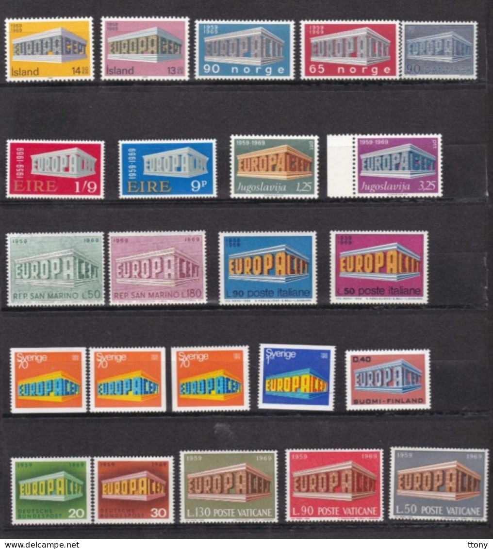 52 Timbres Neufs    Europa Année 1969 : France -Suisse -Portugal - Allemagne - Eire -Suisse - Luxembourg -Monaco Ect - 1969