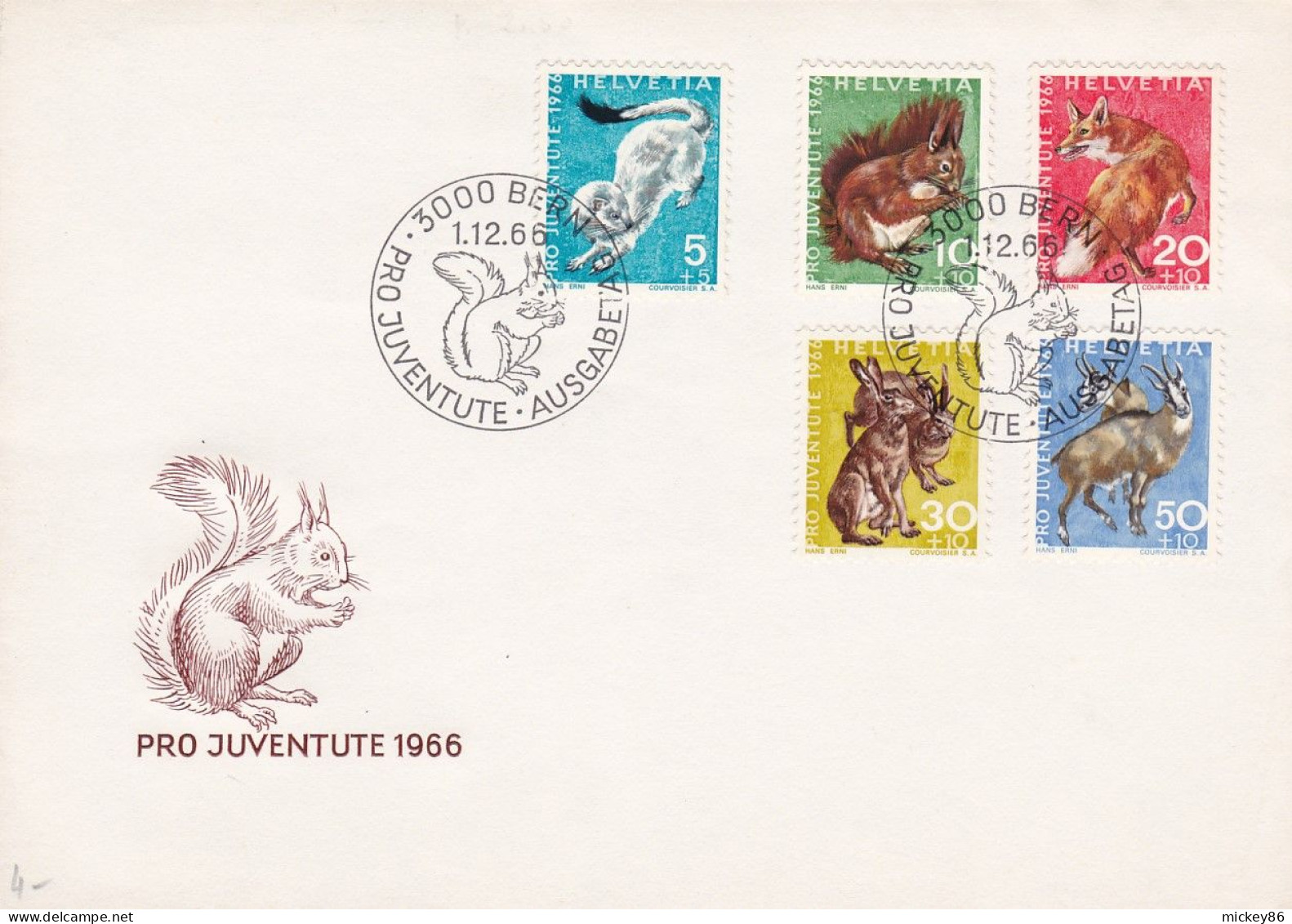 Suisse -- FDC --1966 --PRO JUVENTUTE --( 5 Valeurs) .....écureuil.......cachet - FDC