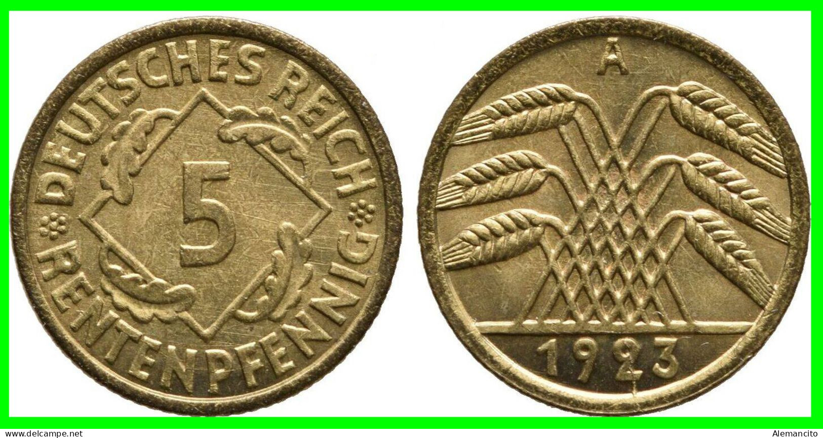 GERMANY REPÚBLICA DE WEIMAR 5 PFENNIG DE PENSIÓN (1923 CECA-A) MONEDAS DE CIRCULACIÓN EN EL AÑO 1923-1925(RENTENPFENNIG - 5 Renten- & 5 Reichspfennig