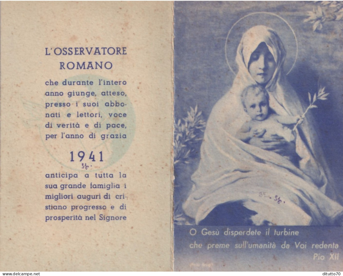 Calendarietto - L'osservatorio Romano - Anno 1941 - Petit Format : 1941-60