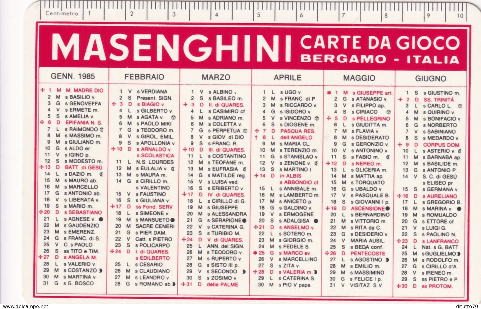 Calendarietto - Masenghini - Carte Da Gioco - Bergamo - Anno 1985 - Small : 1981-90