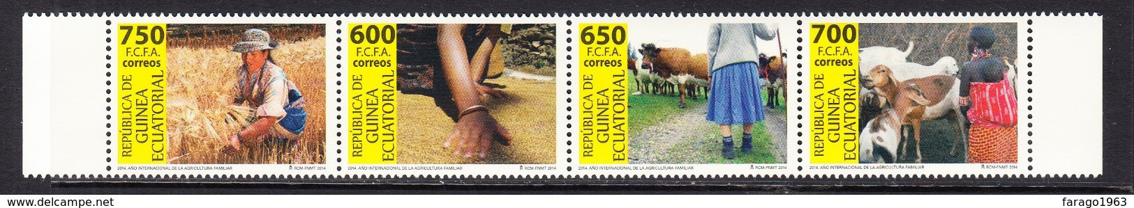 2014 Equatorial Ecuatorial Guinea Family Farm Agriculture Cows Goats Complete Strip Of 4 MNH - Äquatorial-Guinea