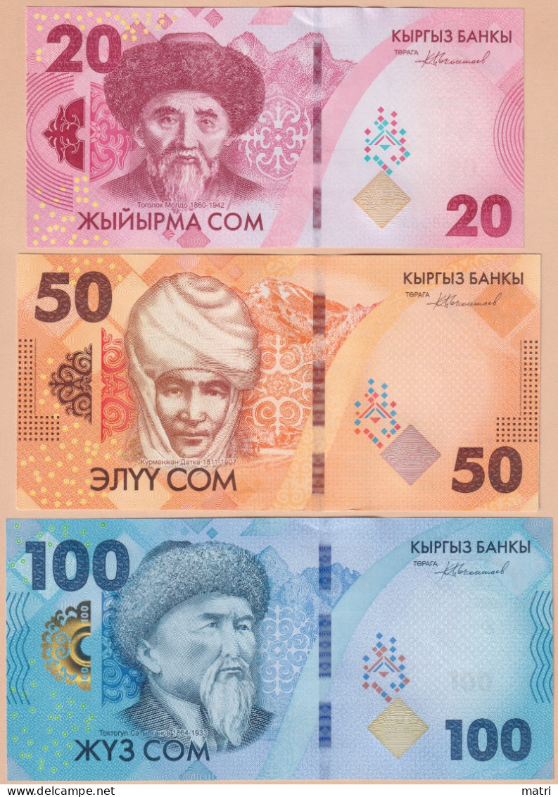 Kyrgyzstan Set 3 2024: 20,50,100 Som UNC P-W34, P-W35, P-W36 - Kirguistán