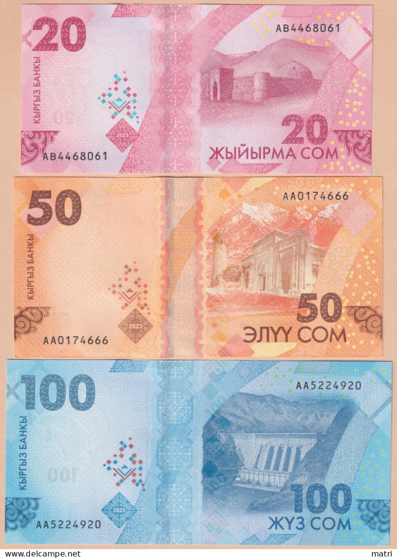 Kyrgyzstan Set 3 2024: 20,50,100 Som UNC P-W34, P-W35, P-W36 - Kirguistán