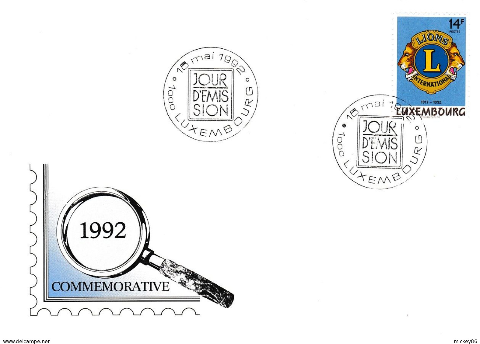 LUXEMBOURG --1992 --FDC  Lions International  14F ....cachet - FDC