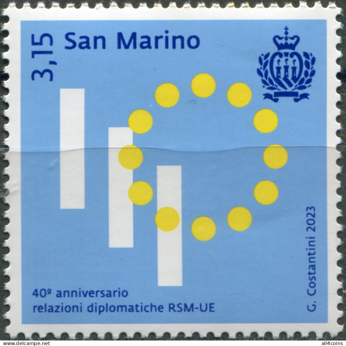 San Marino 2023. 40 Years Of Diplomatic Relations With The EU (MNH OG) Stamp - Unused Stamps