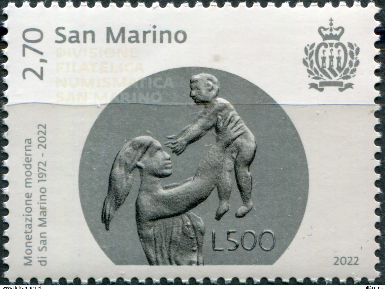 San Marino 2022. 50th Anniversary Of Modern Coinage In San Marino (MNH OG) Stamp - Neufs