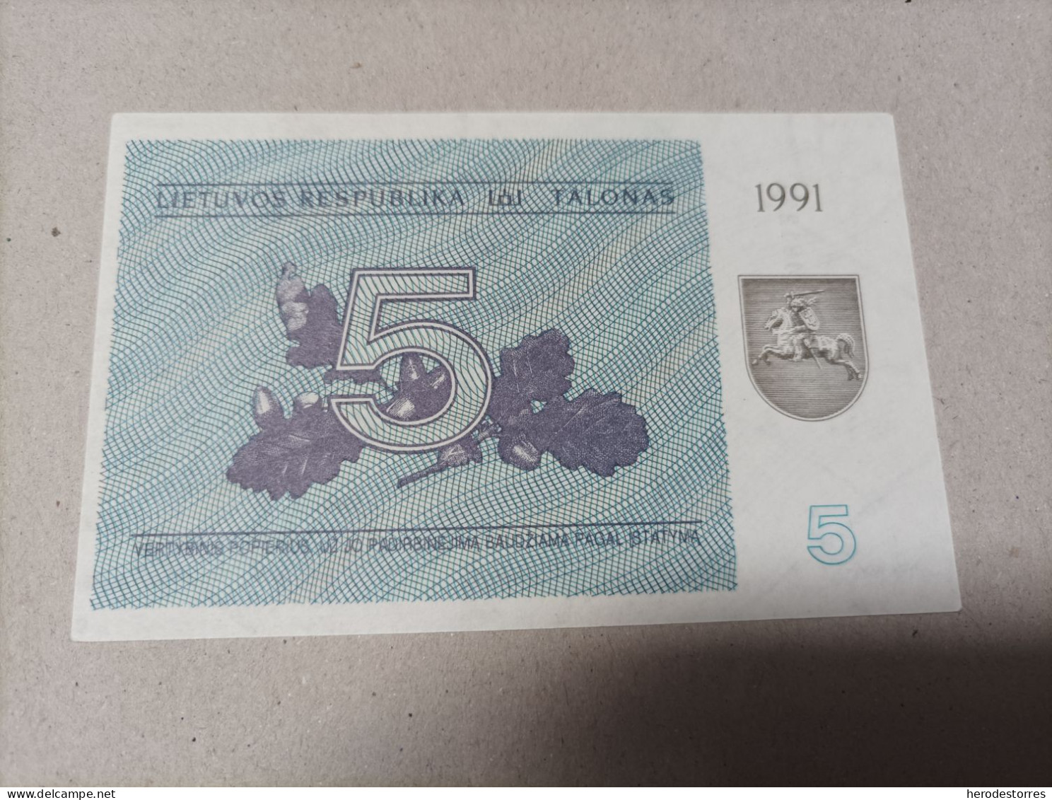 Billete De Lituania De 5 Talonas, Año 1991, UNC - Litouwen