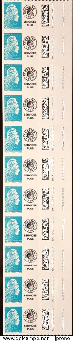 Roulette Bande De 11 Timbres Marianne D'YZ Turquoise Service Plus Ref Y&T A-2227 Autoadhésif (rare, Vendu Par 300) - Rollo De Sellos