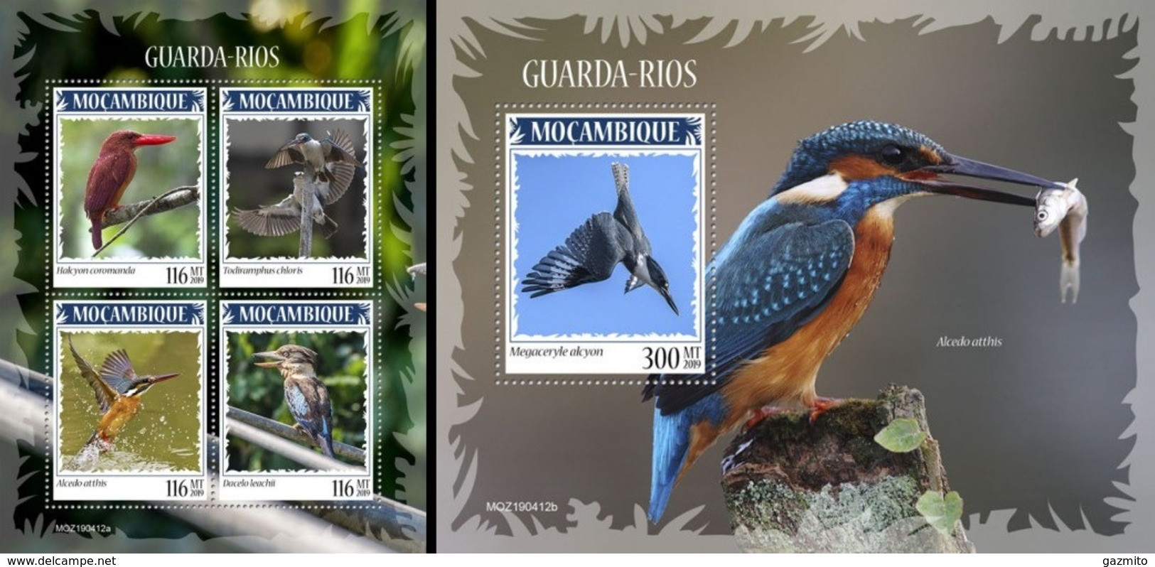 Mozambico 2019, Animals, Kingfisher, 4val In BF +BF - Mozambique
