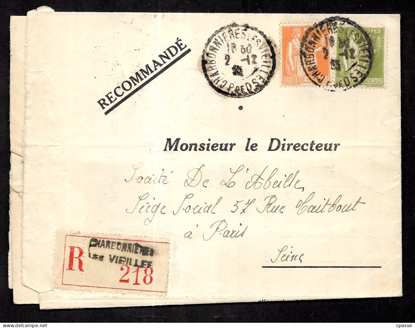 1935 Lettre Recommandée 63 Charbonnières-Les-Vieilles Avec Type Paix 284A + 286 Résiliation D'Assurance Via La Mairie - 1932-39 Paix