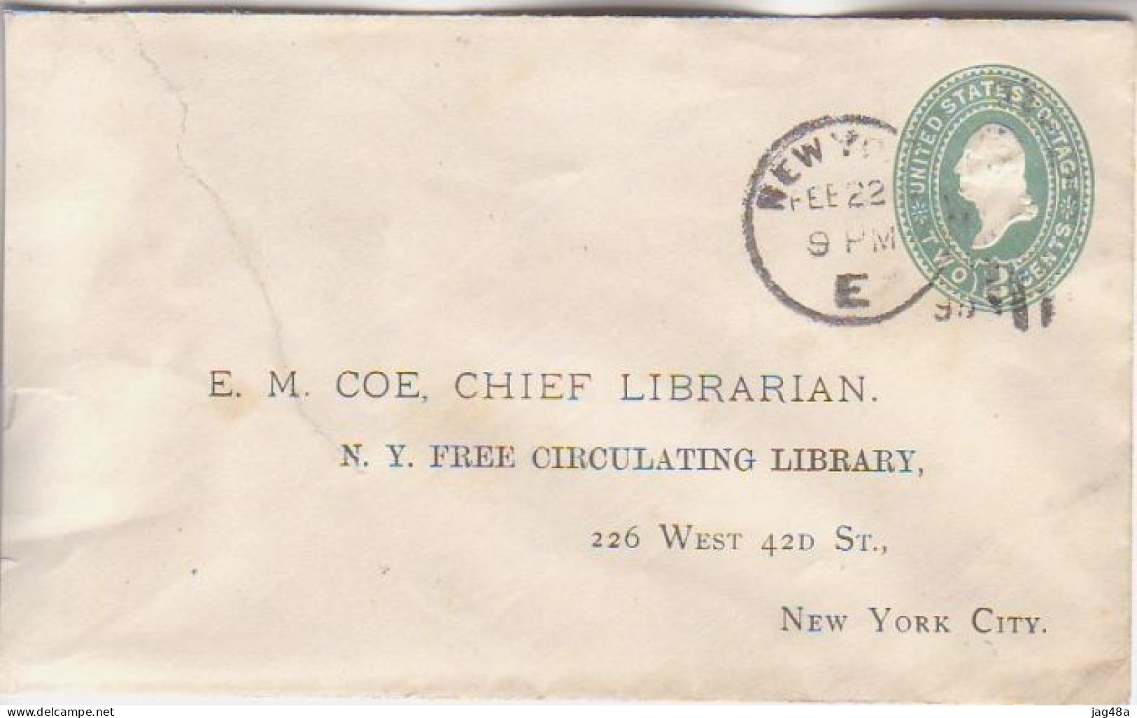 UNITED STATES. 1890/New York, Two-cents PS Envelope/duplex-cancel. - 1861-65 Etats Confédérés