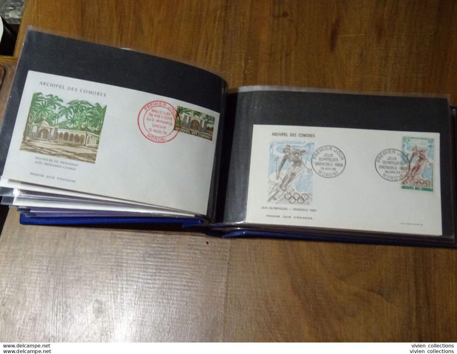 Comores Polynésie Française album lettres principalement 1er jours dont intéressantes et quelques timbres divers en vrac