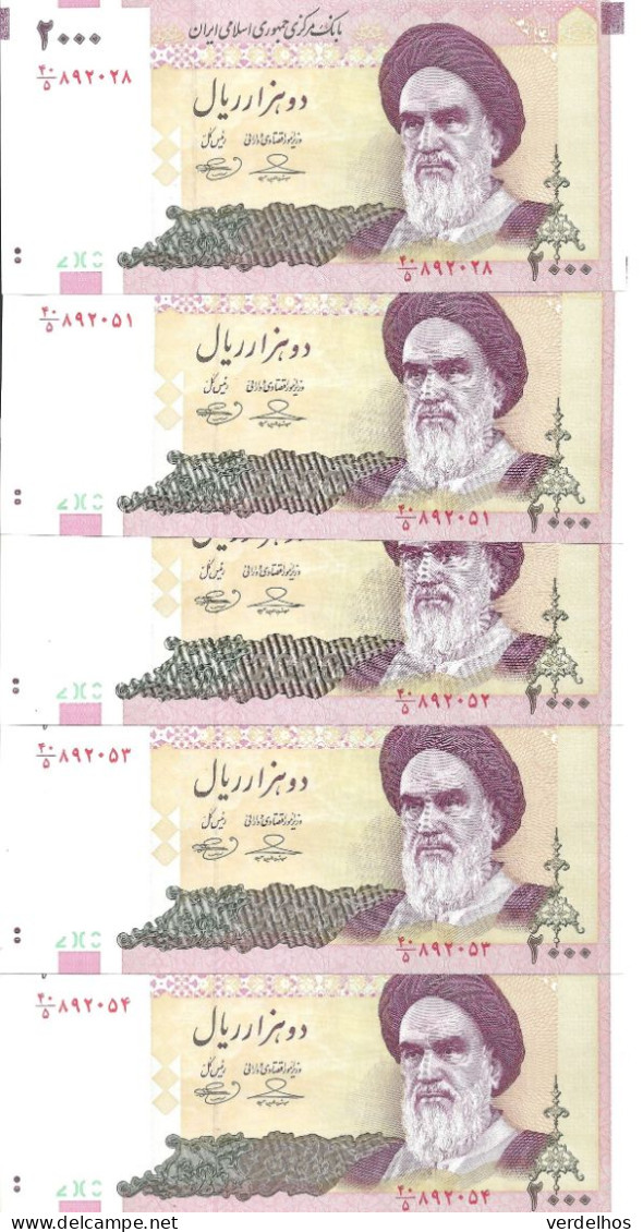 IRAN 2000 RIALS ND2013 UNC P 144 D ( 5 Billets ) - Iran