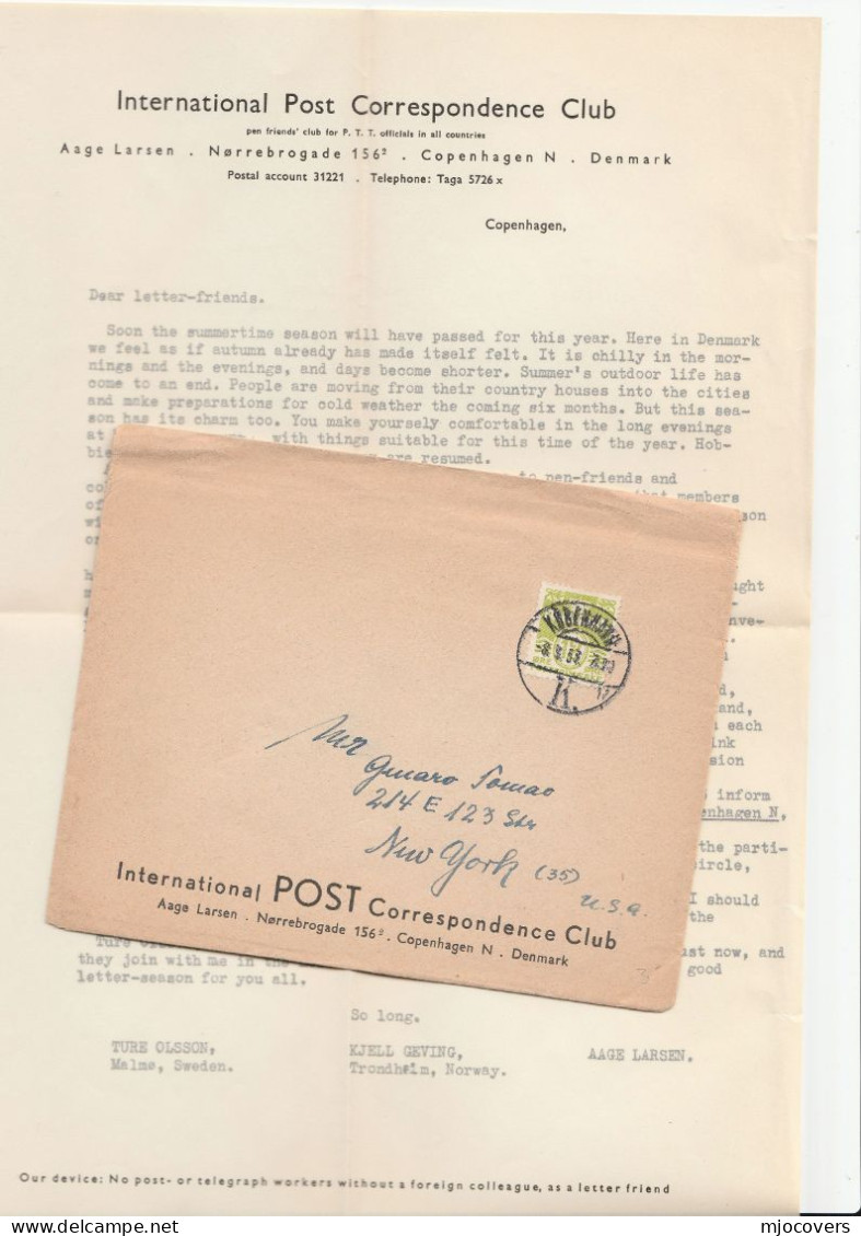 1953 DENMARK International Correspondence Club COVER With Letter To USA Stamps - Storia Postale