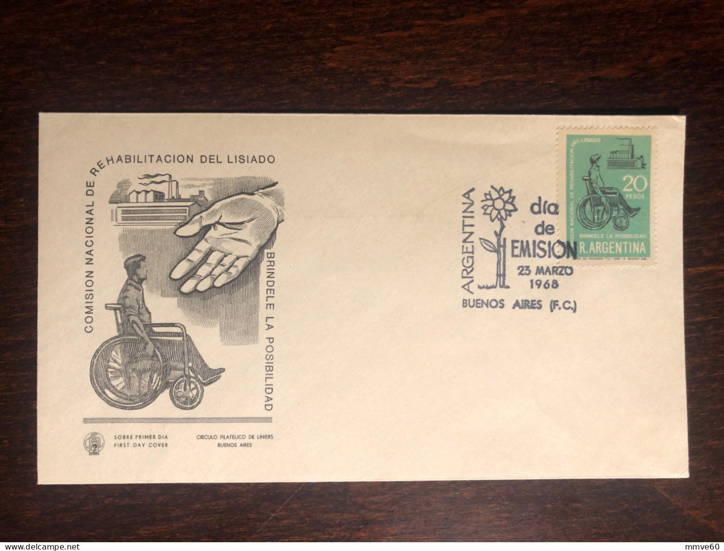 ARGENTINA FDC CARD 1968 YEAR DISABLED PEOPLE HEALTH MEDICINE STAMPS - FDC