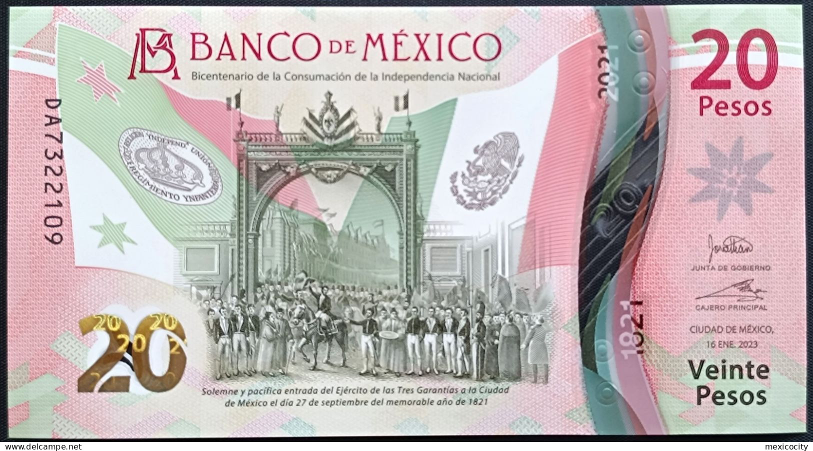 MEXICO $20 ! SERIES DA NEW 16-JAN-2023 DATE ! Jonathan Heat Sign. INDEPENDENCE POLYMER NOTE Read Descr. For Notes - Mexico