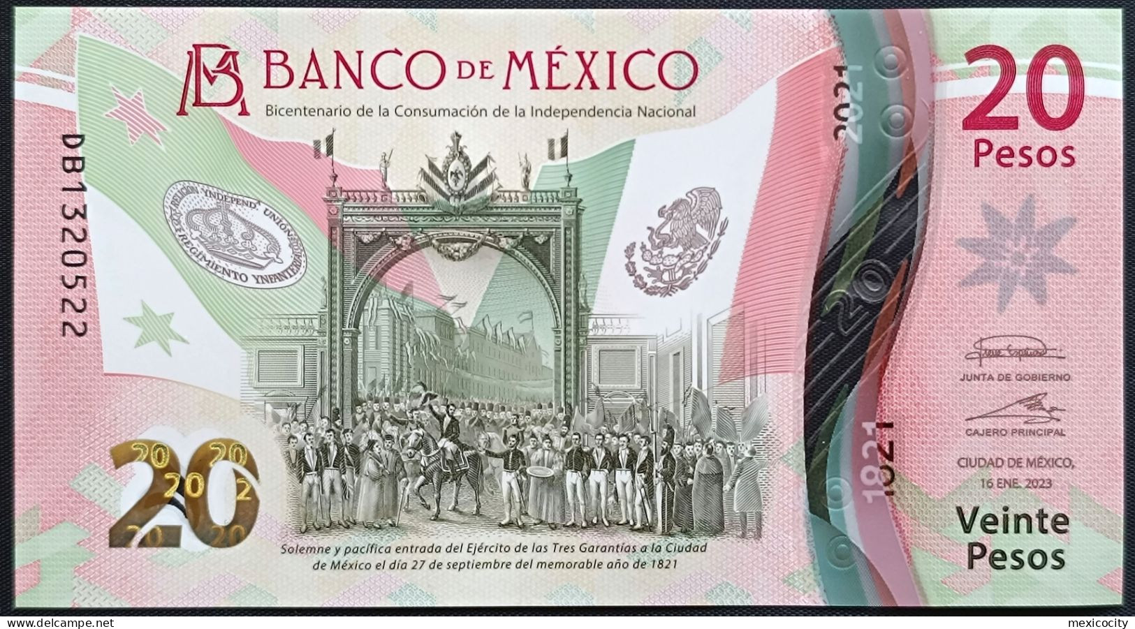 MEXICO $20 ! SERIES DB NEW 16-JAN-2023 DATE ! Irene Esp. Sign. INDEPENDENCE POLYMER NOTE Read Descr. For Notes - Mexique