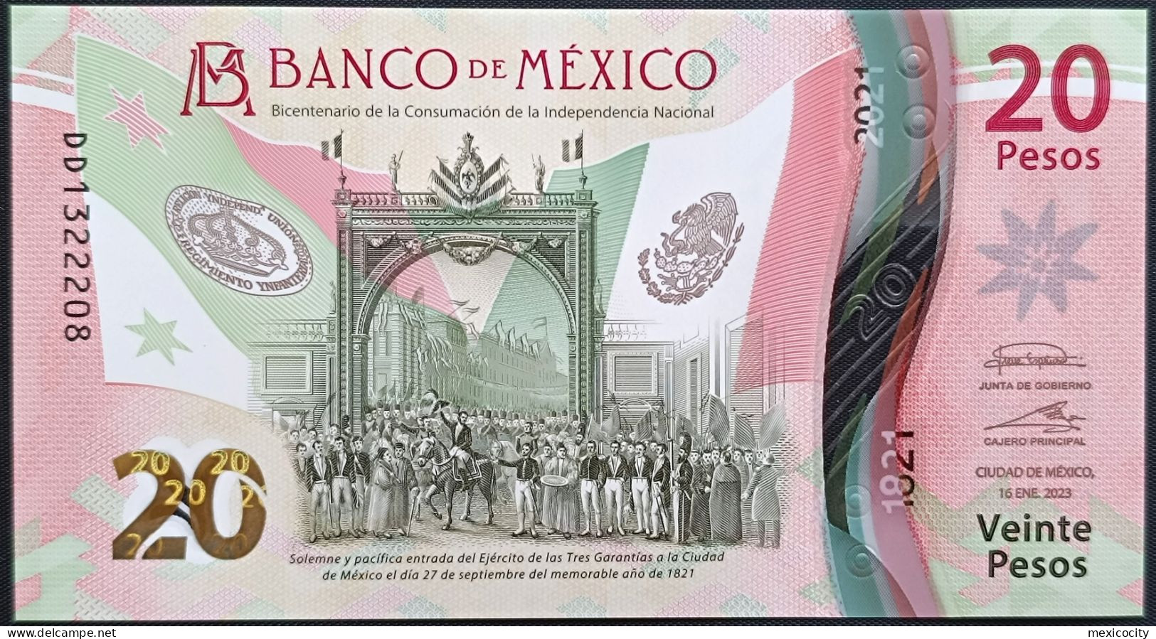 MEXICO $20 ! SERIES DD NEW 16-JAN-2023 DATE ! Irene Esp. Sign. INDEPENDENCE POLYMER NOTE Read Descr. For Notes - México