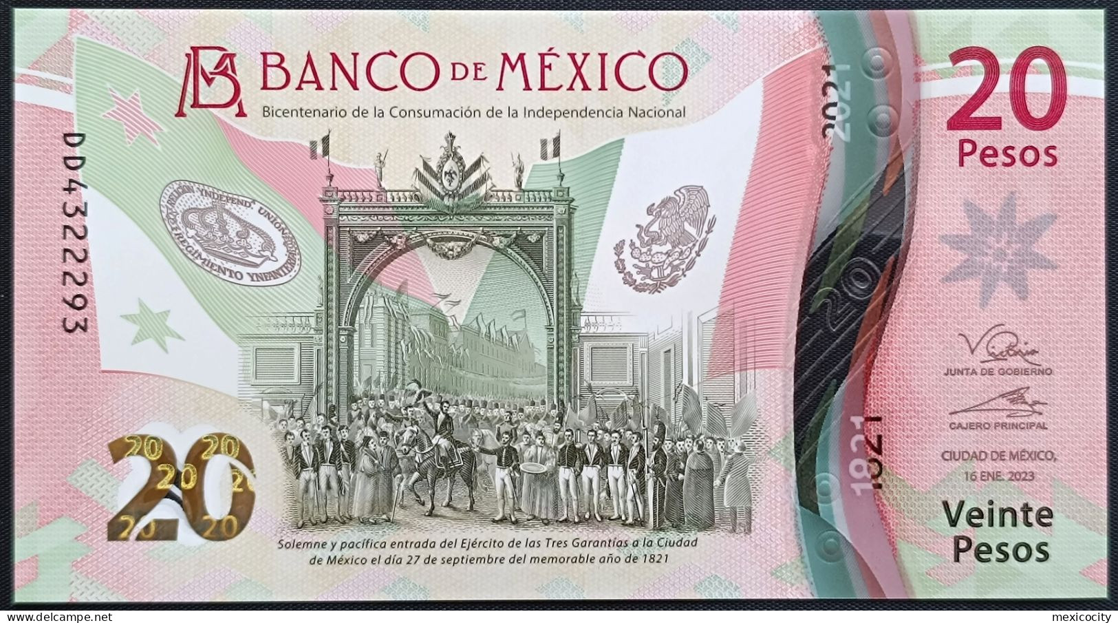 MEXICO $20 ! SERIES DD NEW 16-JAN-2023 DATE ! Victoria Rod. Sign. INDEPENDENCE POLYMER NOTE Read Descr. For Notes - México