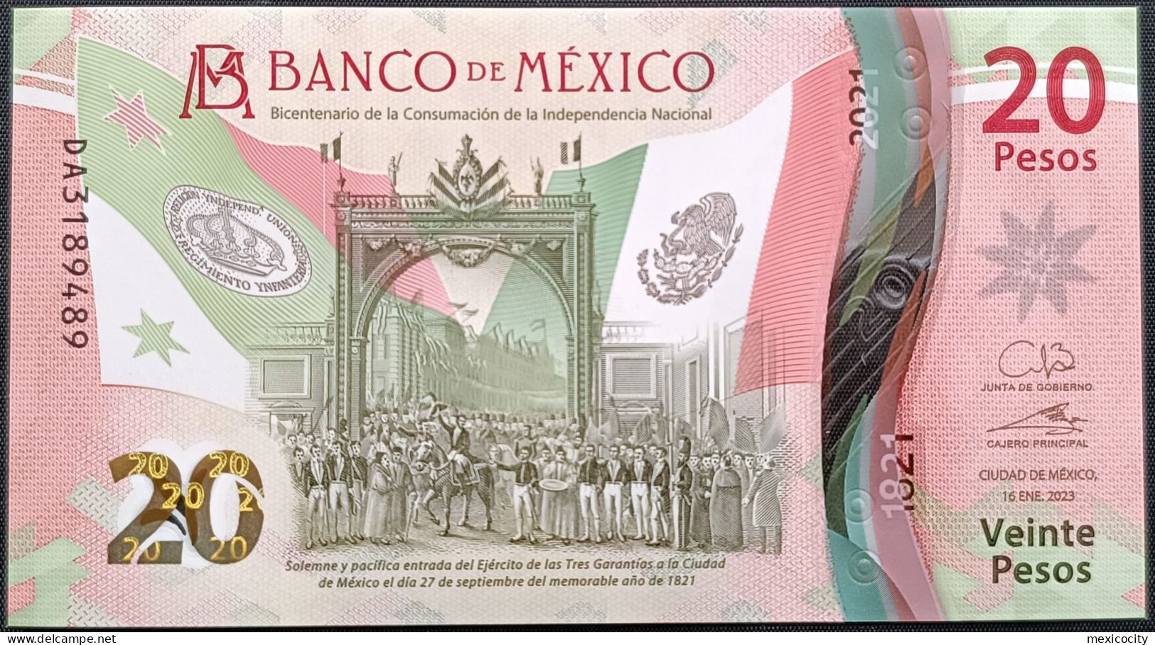 MEXICO $20 ! SERIES DA NEW 16-JAN-2023 DATE ! Galia Bor. Sign. INDEPENDENCE POLYMER NOTE Read Descr. For Notes - Mexique